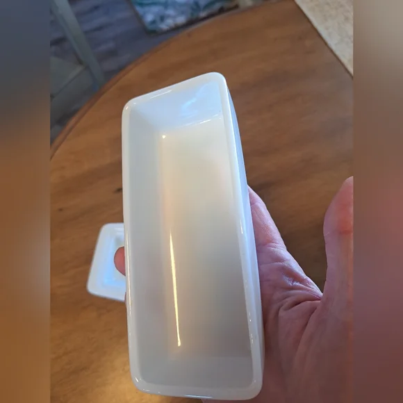 Vtg Pyrex Amish Butterprint Butter Dish/Lid Rooster Turquoise White Blue 7" - Picture 3 of 6